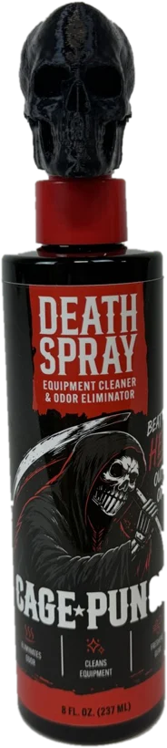 Cage Punch Death Spray 8 fl oz bottle with skull cap.