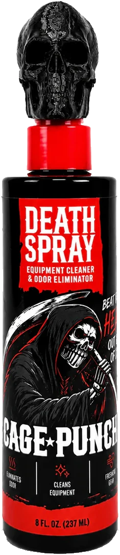 Cage Punch Death Spray 8 fl oz bottle with skull cap.